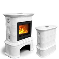 КимрПечь Печь длительного горения для дачи  с высоким КПД Прованс с дровником центральный Белый (топка: Ладья-700)