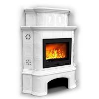 КимрПечь Прованс с дровником угловой двухъярусный Белый. Камин для дачи дровяной длительного горения (топка: Ладья-700)