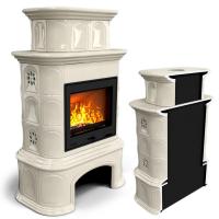 КимрПечь Прованс с дровником пристенный двухъярусный Ваниль (топка: Ладья-700)