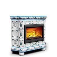 КимрПечь Изразцовый камин Медальон угловой Незабудки (топка: Ладья-600)