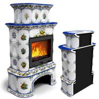 КимрПечь Прованс с дровником пристенный двухъярусный Луг (топка: Ладья-600)