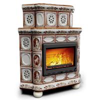 КимрПечь Изразцовый камин Медальон угловой двухъярусный Модерн (топка: Ладья-700)