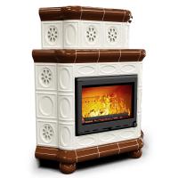 КимрПечь Изразцовый камин Медальон угловой двухъярусный Шоколад (топка: Ладья-600)