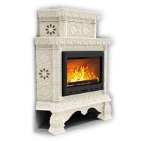 КимрПечь Изразцовая печь Кострома угловой двухъярусный Ваниль (топка: Ладья-700)