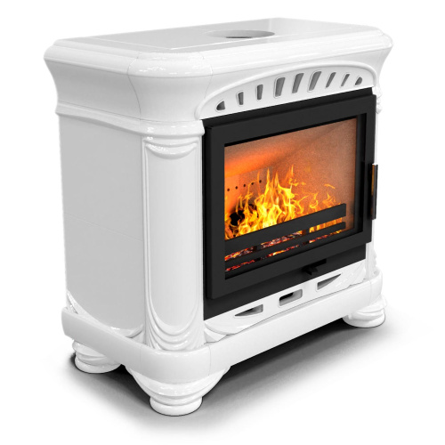 КимрПечь Камин с изразцами Модерн пристенный Белый (топка: Ладья-700)