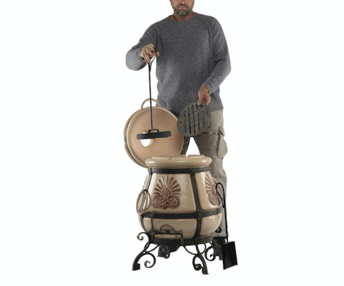 Тандыр ЭКО Греческий с откидной крышкой и откидным поддувалом на колесах