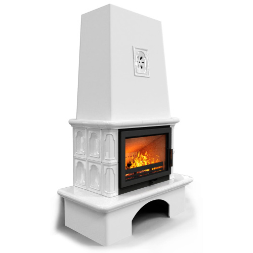 КимрПечь Изразцовый камин Гефест Белый (топка: Ладья-700)