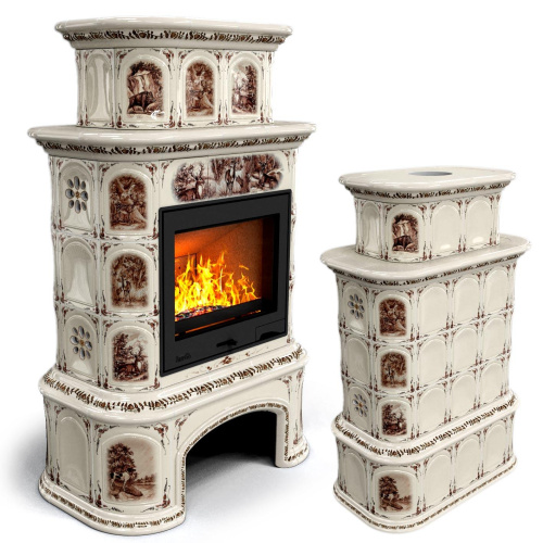 КимрПечь Прованс с дровником центральный двухъярусный Звери (топка: Ладья-600)