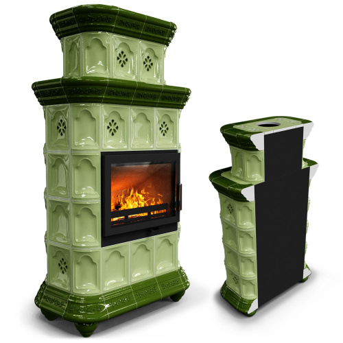 КимрПечь Керамическая печь Истра пристенный двухъярусный Олива (комплектация: Ладья-700)