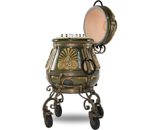 Тандыр ЭКО Греческий с откидной крышкой и откидным поддувалом на колесах