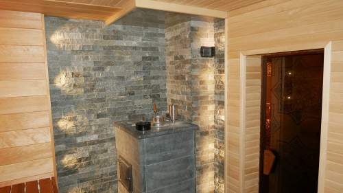 Печь для бани ИзиСтим Анапа М2 в трехстороннем кожухе Талькохлорит